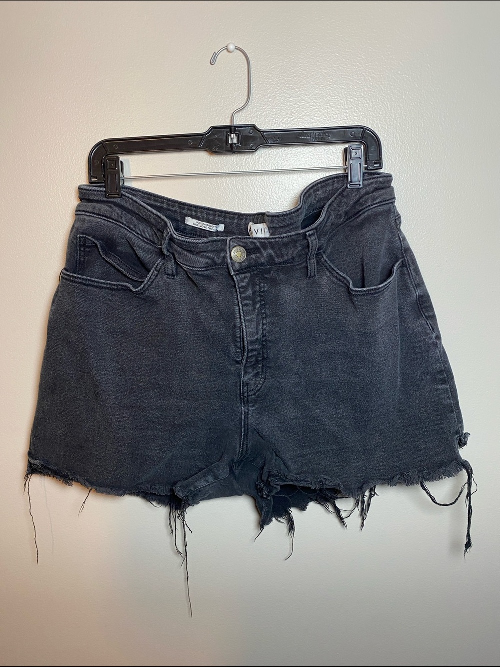 High-Rise Black Distressed Denim Cutoff Shorts